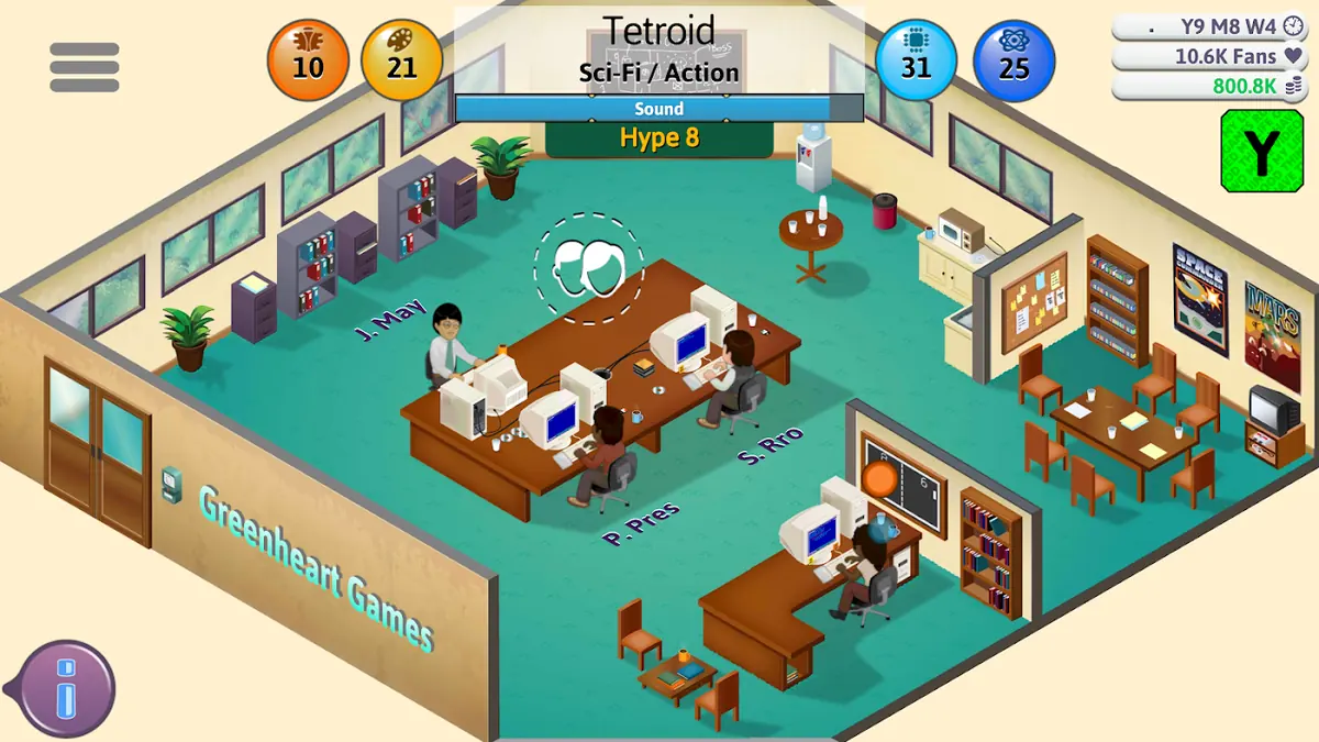 Wnętrze studia w grze Game Dev Tycoon
