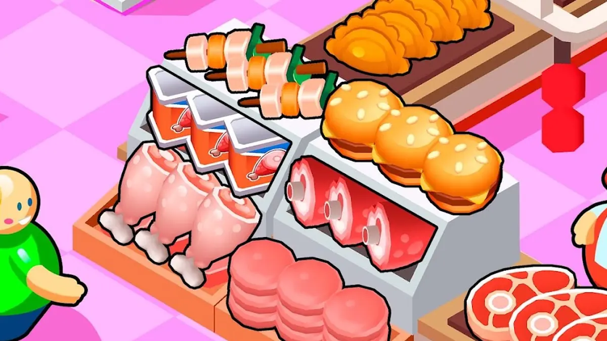 Wnętrze supermarketu w grze Idle Supermarket Tycoon